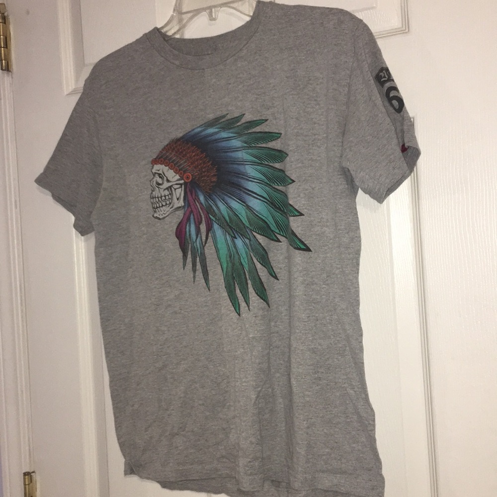 VANS Classic T-Shirts, grey w/ multi colored skull